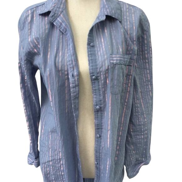 Victoria Secret Blue Iridescent Bed Shirt Long Size Medium M Striped Stripes - Picture 5 of 12